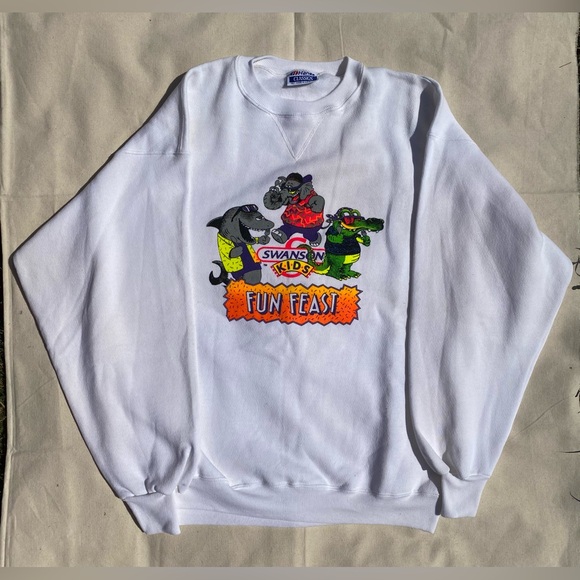 Hanes Other - Vintage 90s Hanes Classics White Crewneck Sweater “Swansons Kids Fun Feast” XL